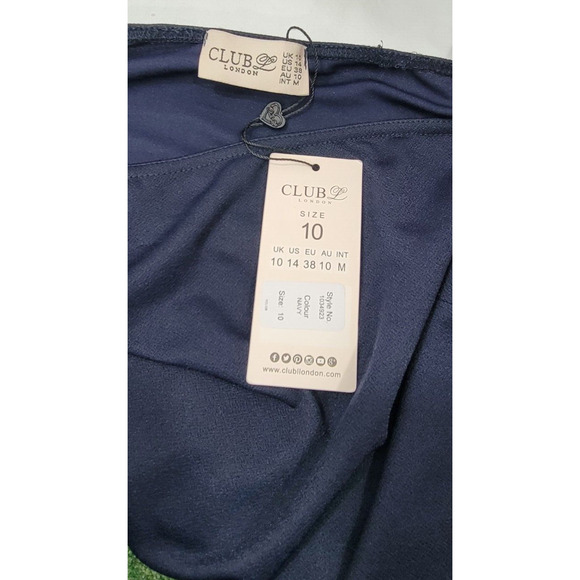 Club L London Size 14 Navy Embroidered Floral Sheer Bell Sleeve Cocktail Dress - Picture 8 of 8